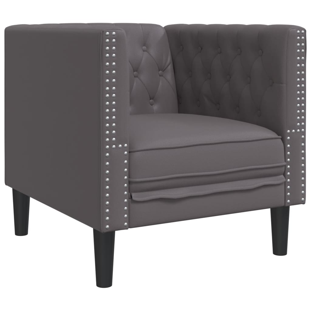 3 pcs conjunto de sofás chesterfield couro artificial cinzento