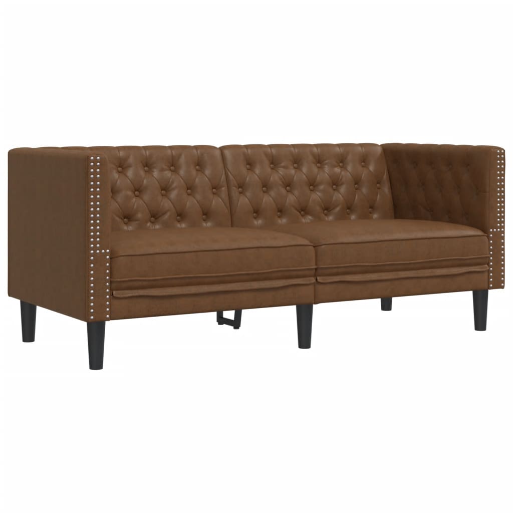 2 pcs conj. de sofás chesterfield camurça artificial castanho