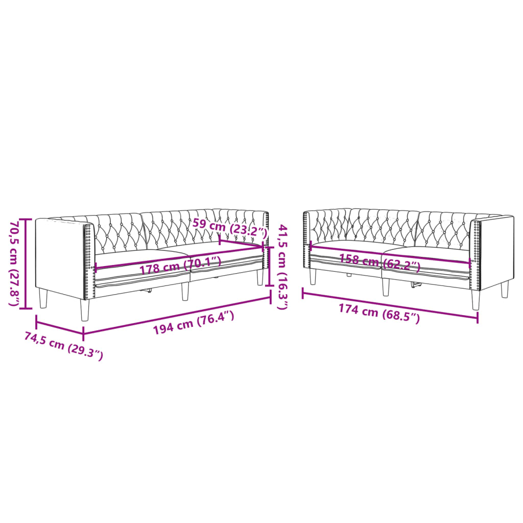 2 pcs conj. de sofás chesterfield camurça artificial castanho