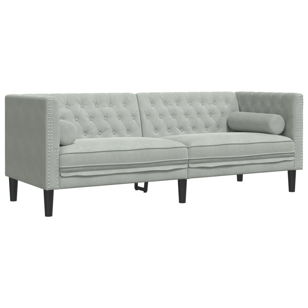 3 pcs Chesterfield sofa set with light grey velvet rollers
