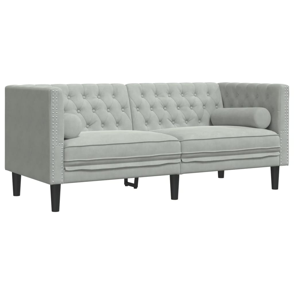 3 pcs Chesterfield sofa set with light grey velvet rollers