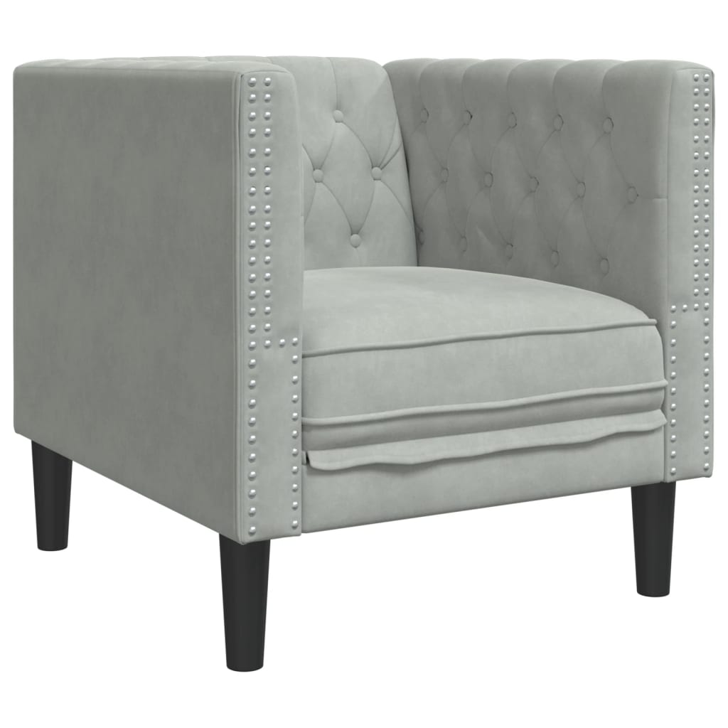 3 pcs Chesterfield sofa set with light grey velvet rollers
