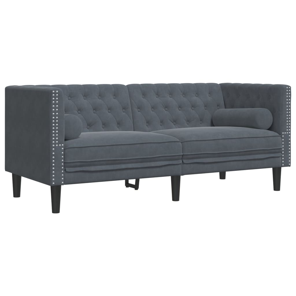 3 pcs conj. de sofás chesterfield com rolos veludo cinza-escuro