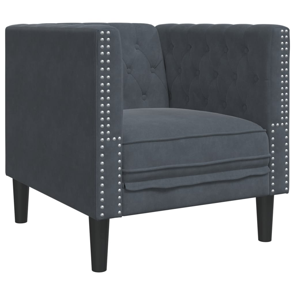 3 pcs conj. de sofás chesterfield com rolos veludo cinza-escuro