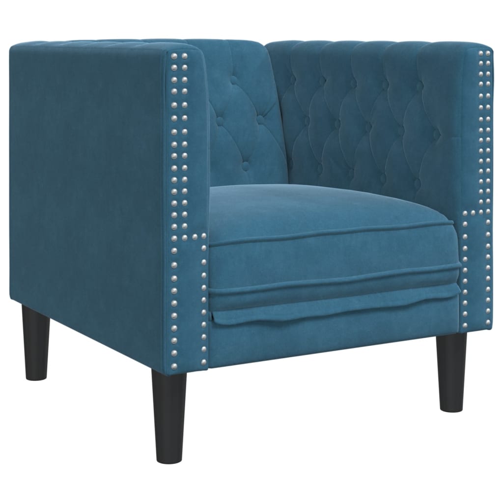 3 pcs conjunto de sofás chesterfield com rolos veludo azul