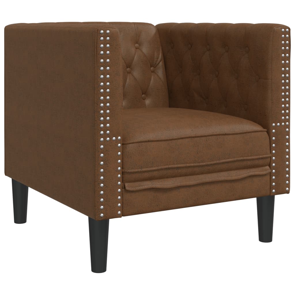 3 pcs conj. sofás chesterfield c/ rolos camurça artif. castanho