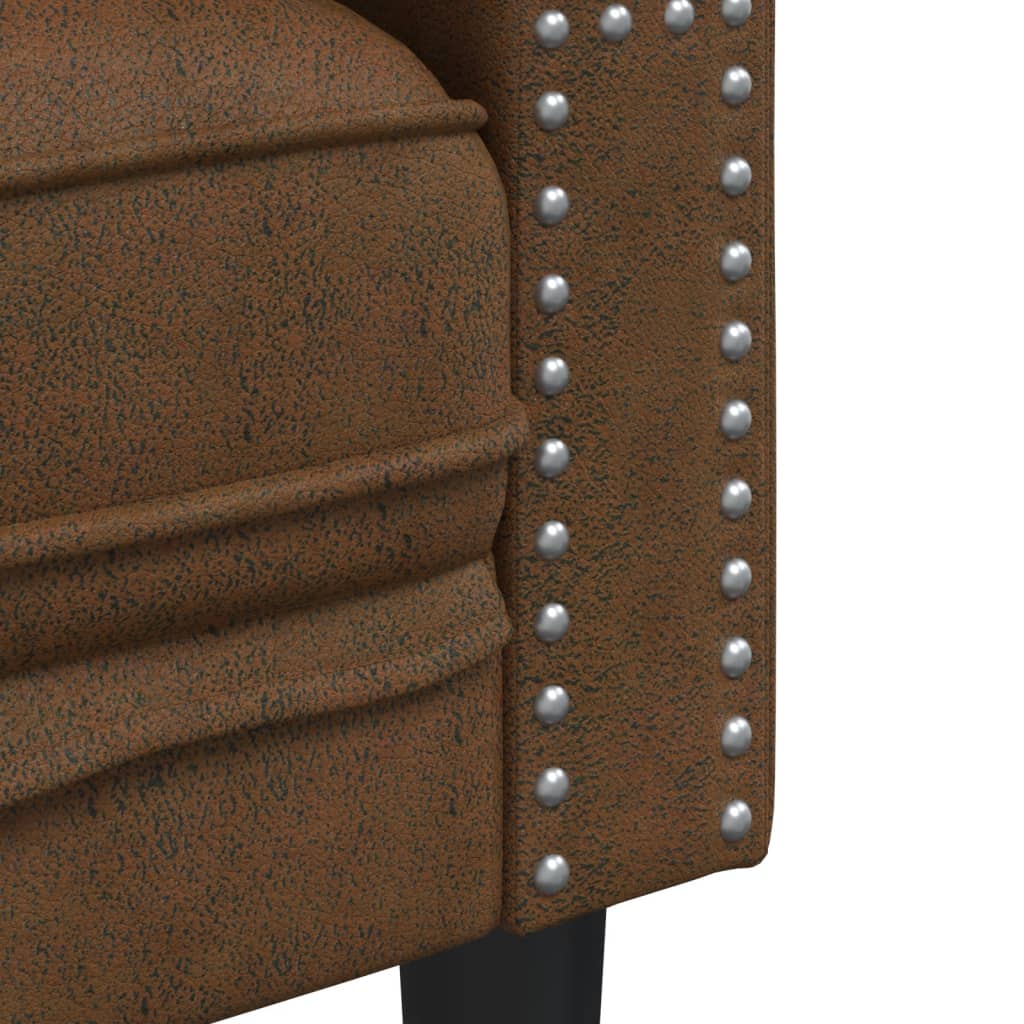 3 pcs conj. sofás chesterfield c/ rolos camurça artif. castanho