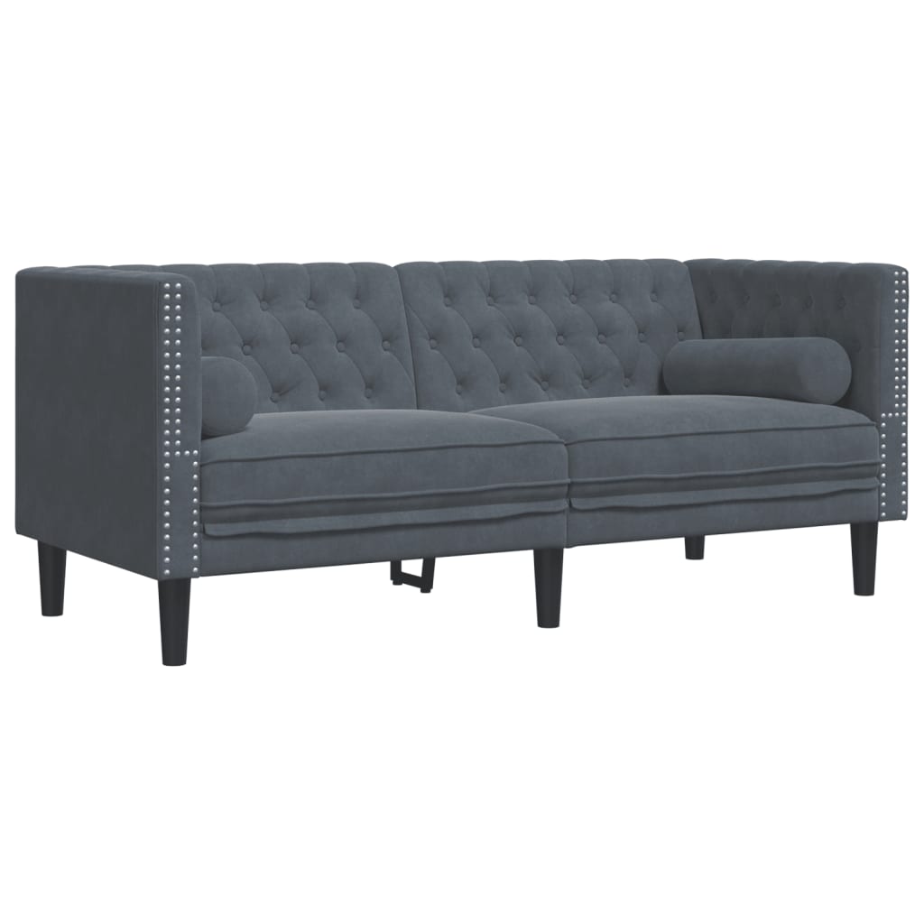 2 pcs conj. de sofás chesterfield com rolos veludo cinza-escuro