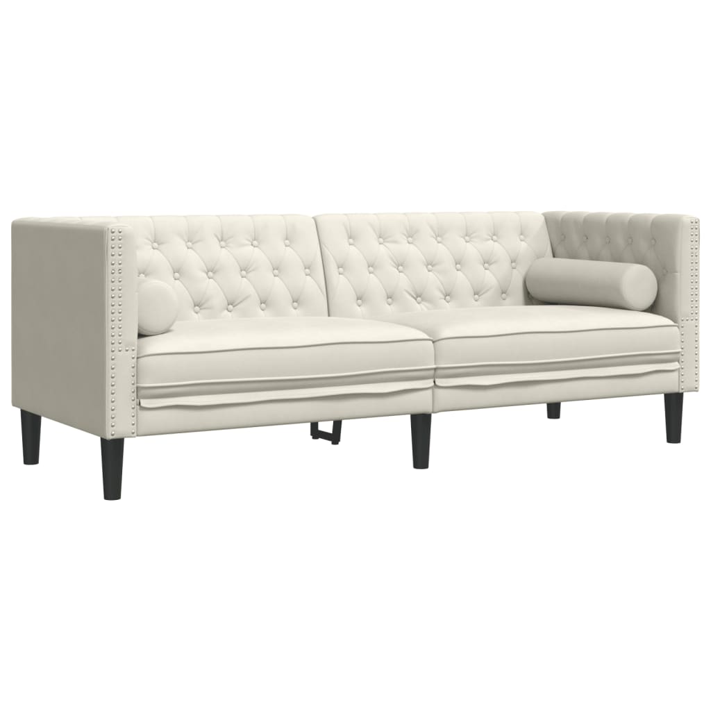 2 pcs conjunto de sofás chesterfield com rolos veludo creme