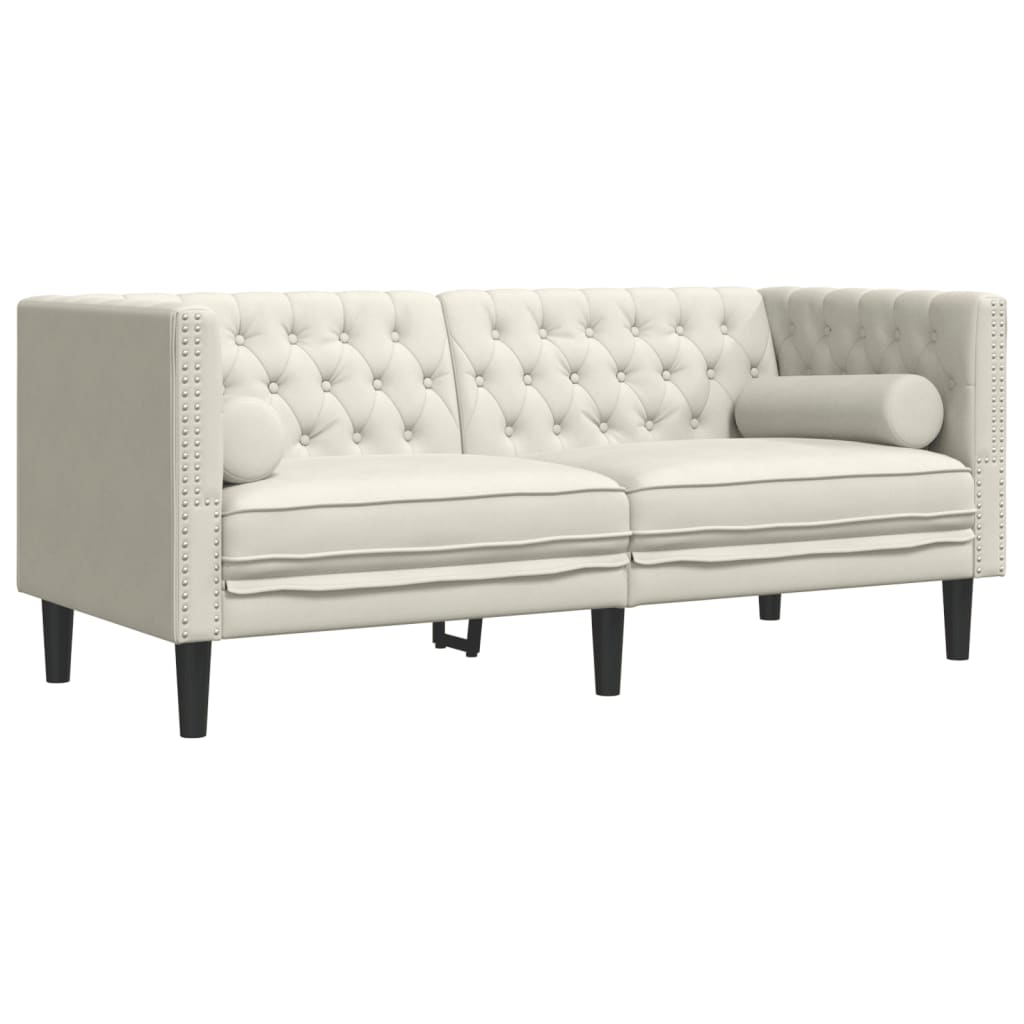2 pcs conjunto de sofás chesterfield com rolos veludo creme