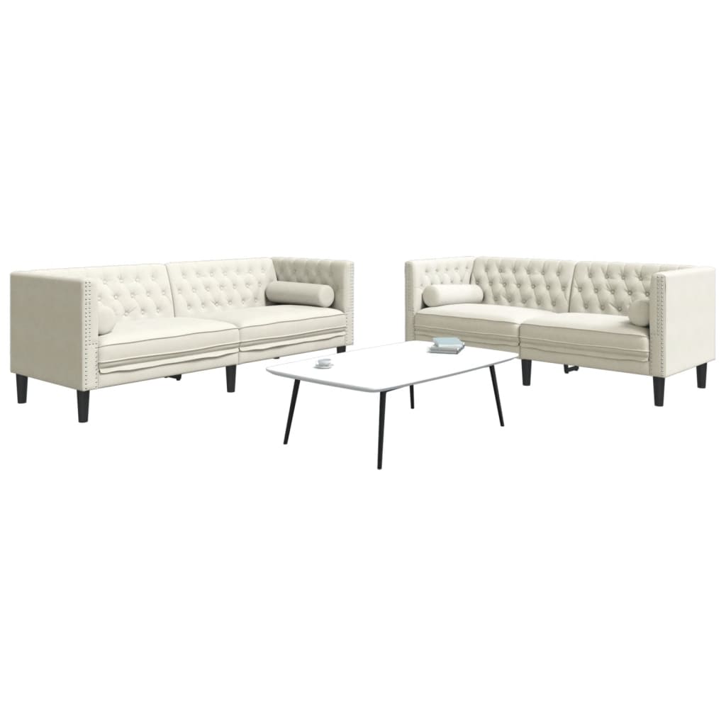 2 pcs conjunto de sofás chesterfield com rolos veludo creme
