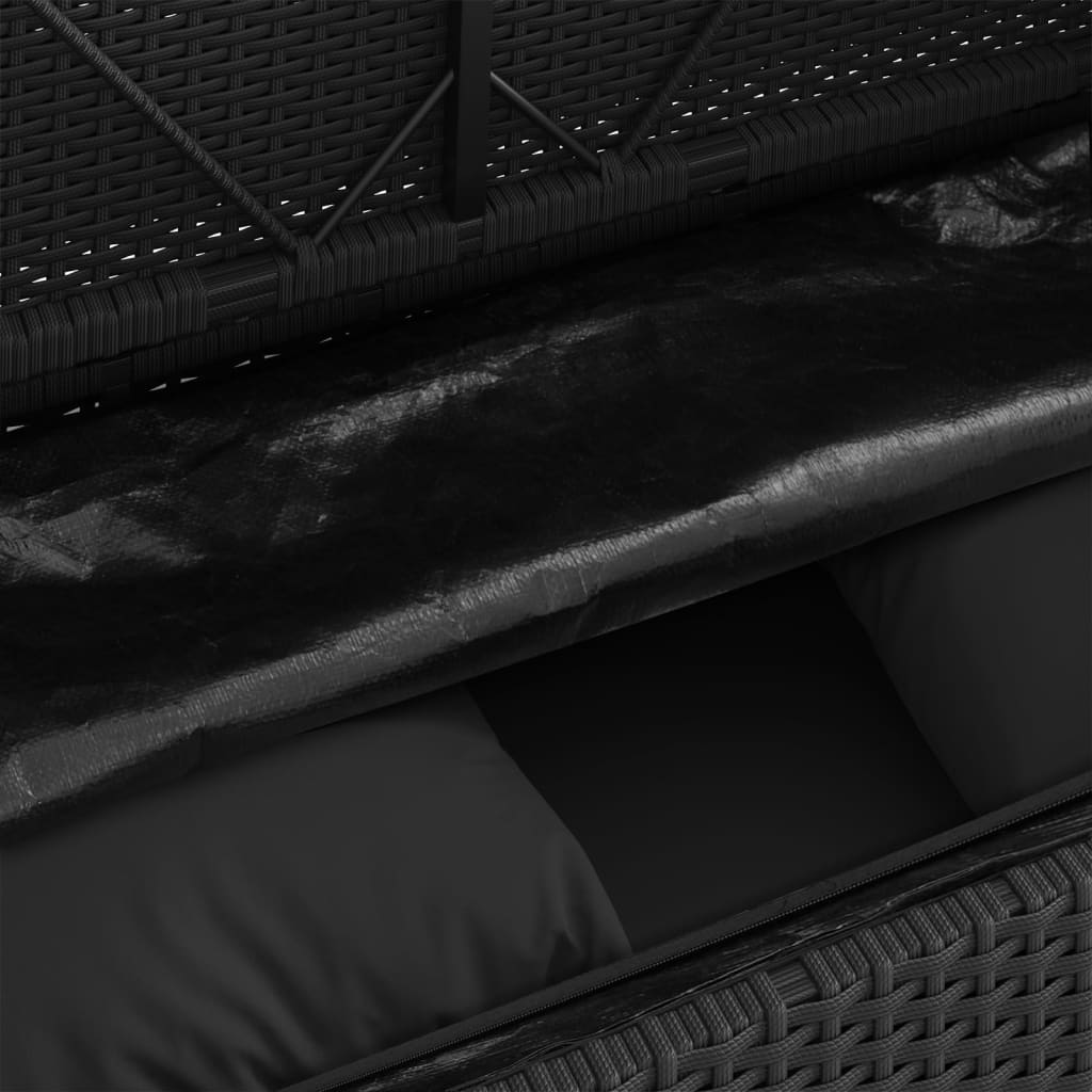 Garden bench with cushions in black PE wicker