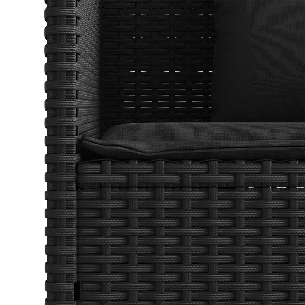 Garden bench with cushions in black PE wicker