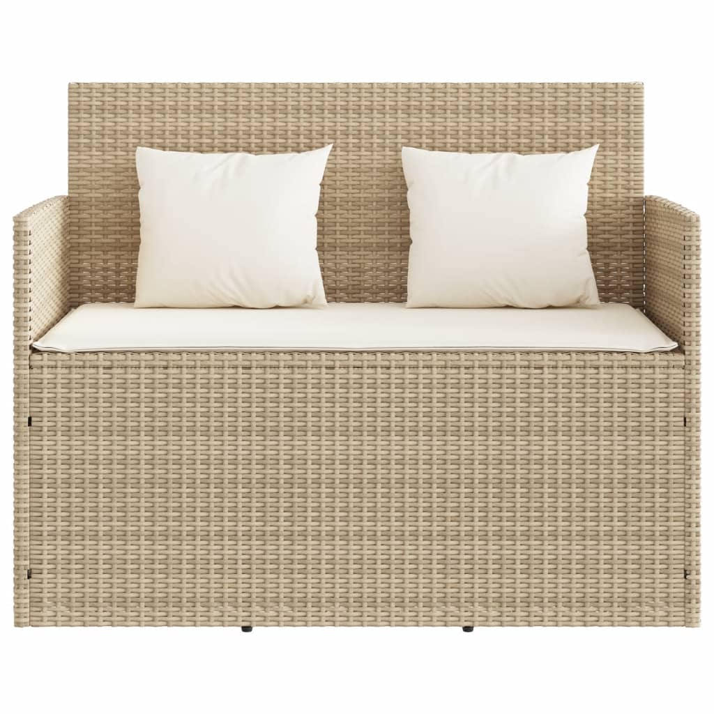 Garden bench with cushions in beige PE wicker