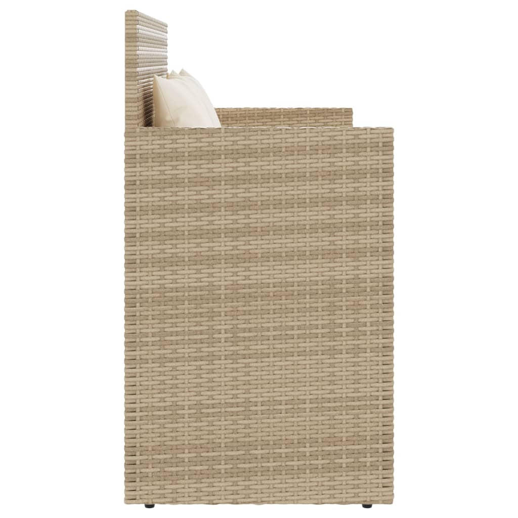 Garden bench with cushions in beige PE wicker