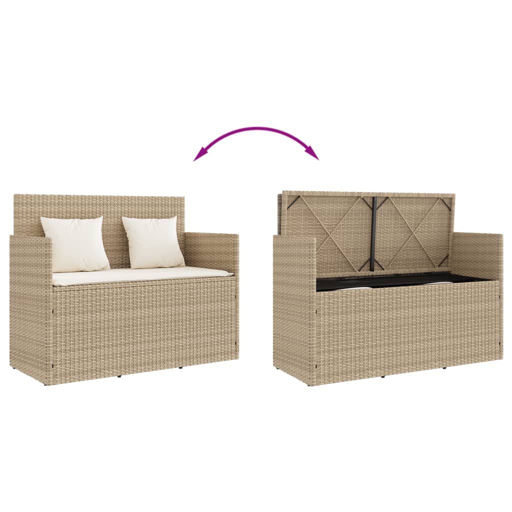 Garden bench with cushions in beige PE wicker