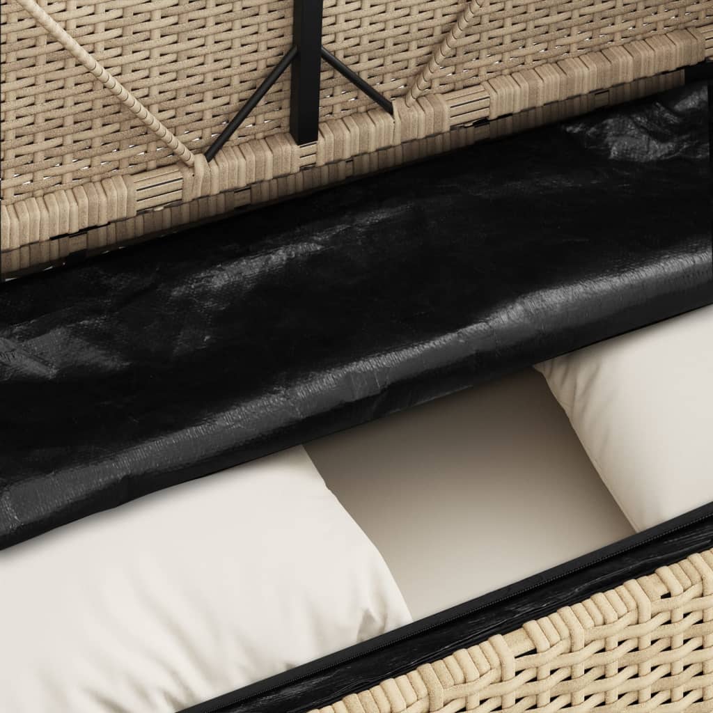Garden bench with cushions in beige PE wicker