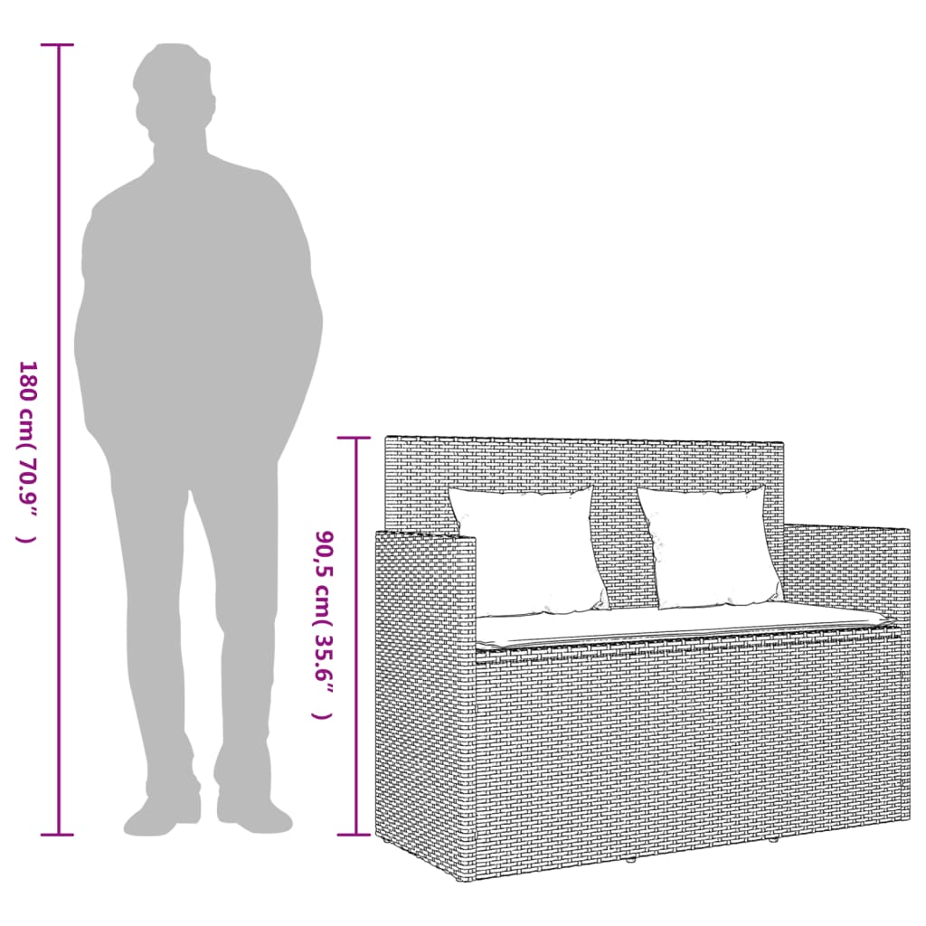 Garden bench with cushions in beige PE wicker