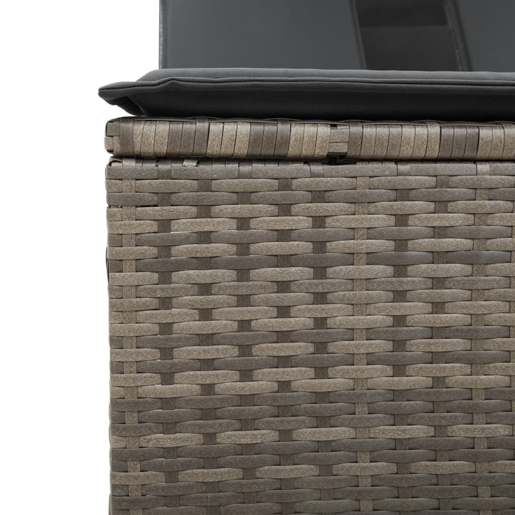 Double sun lounger with canopy and cushions in grey poly rattan