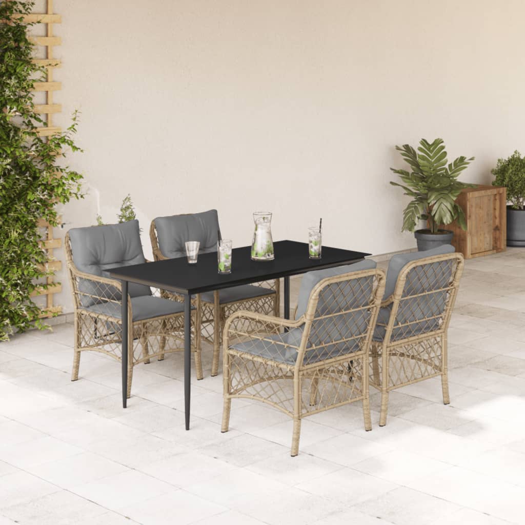5pcs conj. jantar jardim c/ almofadões vime PE bege misturado