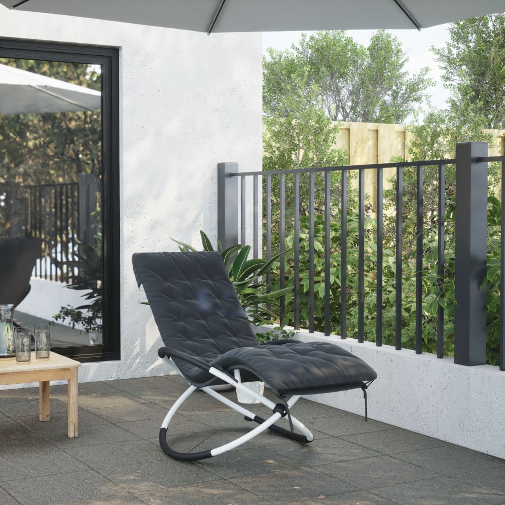 Geometric sun lounger with black and grey steel cushion