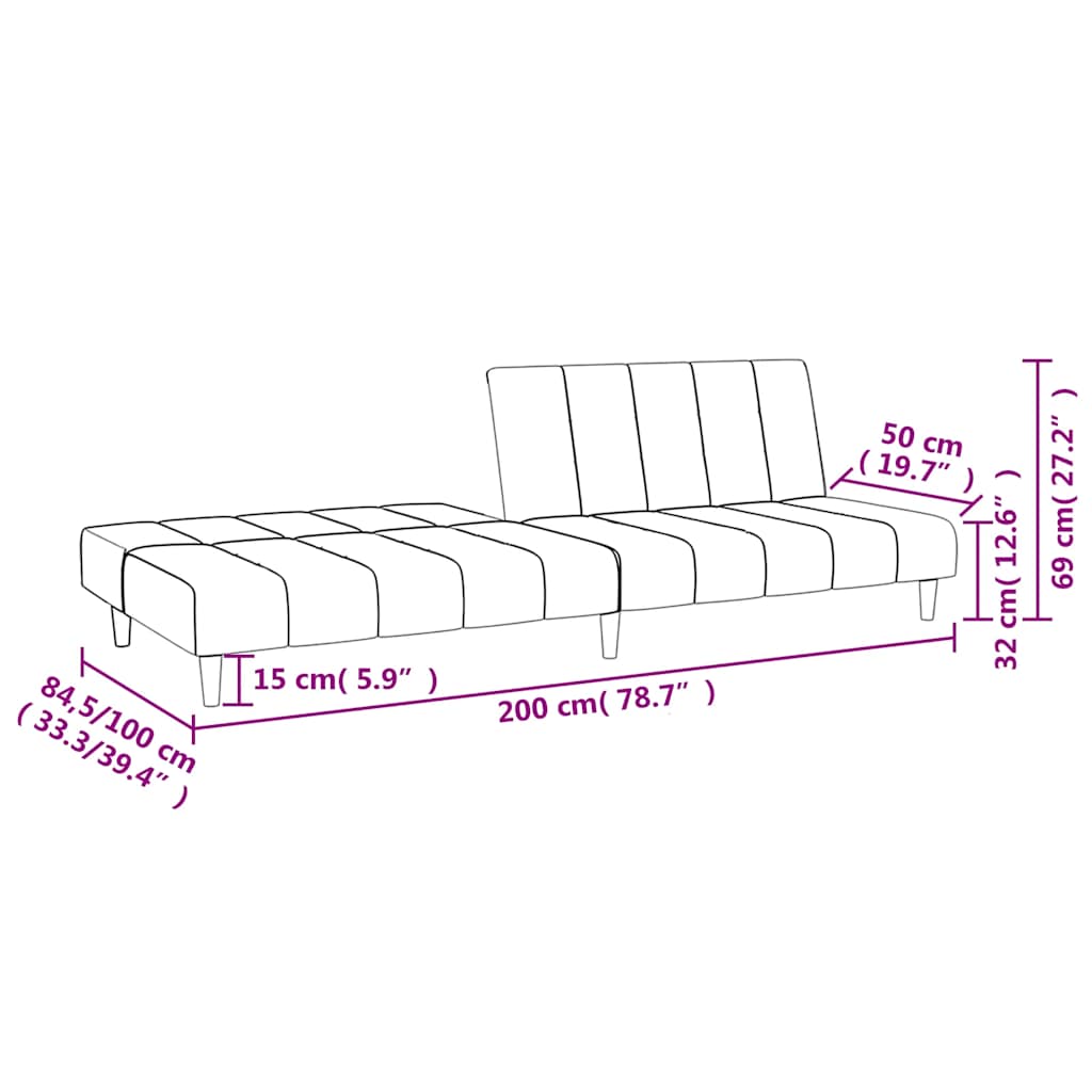 Sofá-cama de 2 lugares veludo cor creme