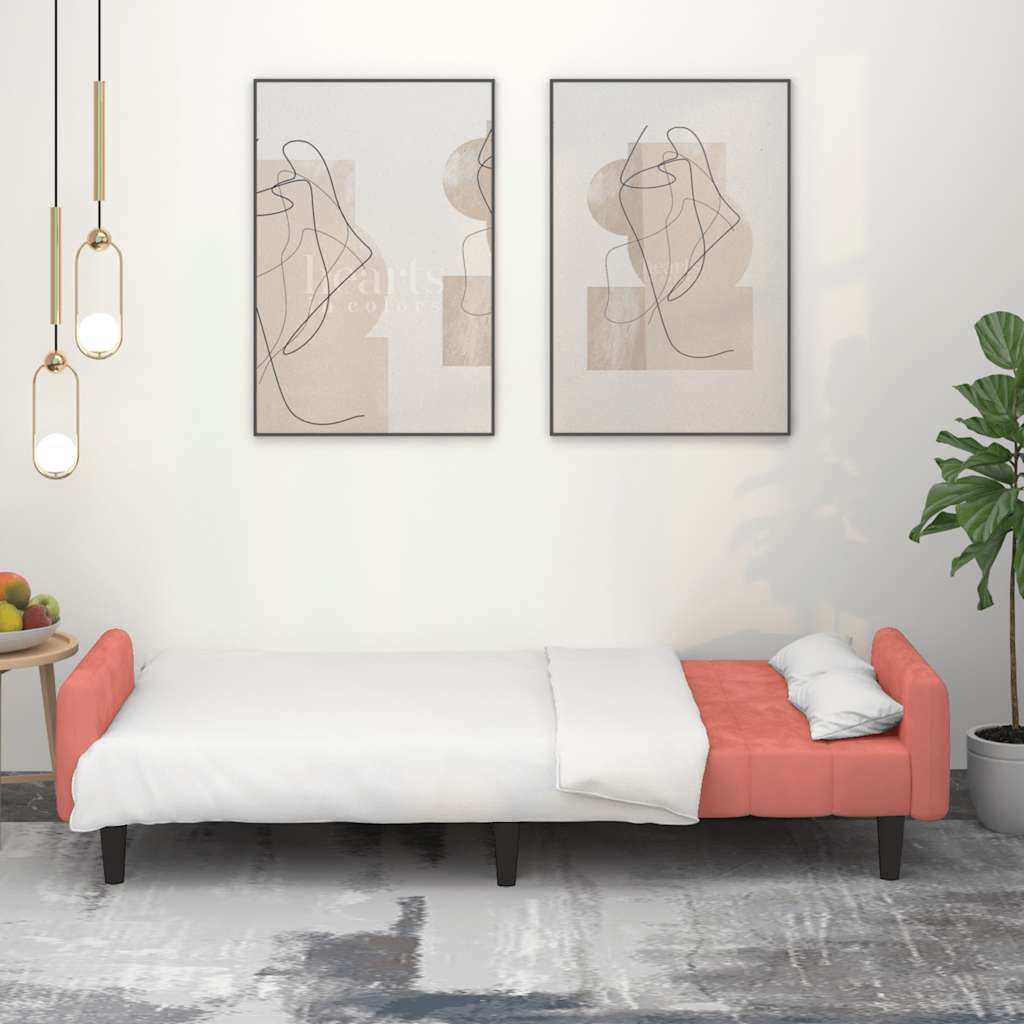 Sofá-cama de 2 lugares veludo rosa