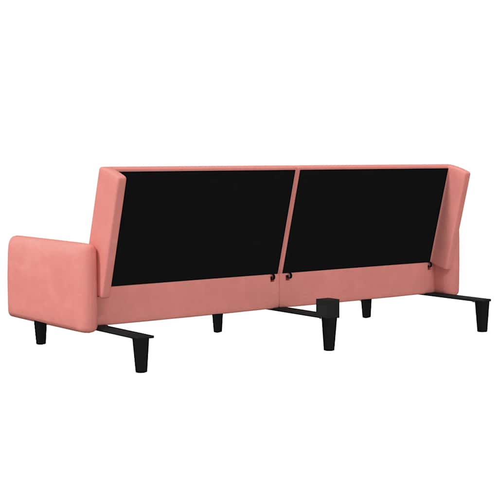 Sofá-cama de 2 lugares veludo rosa