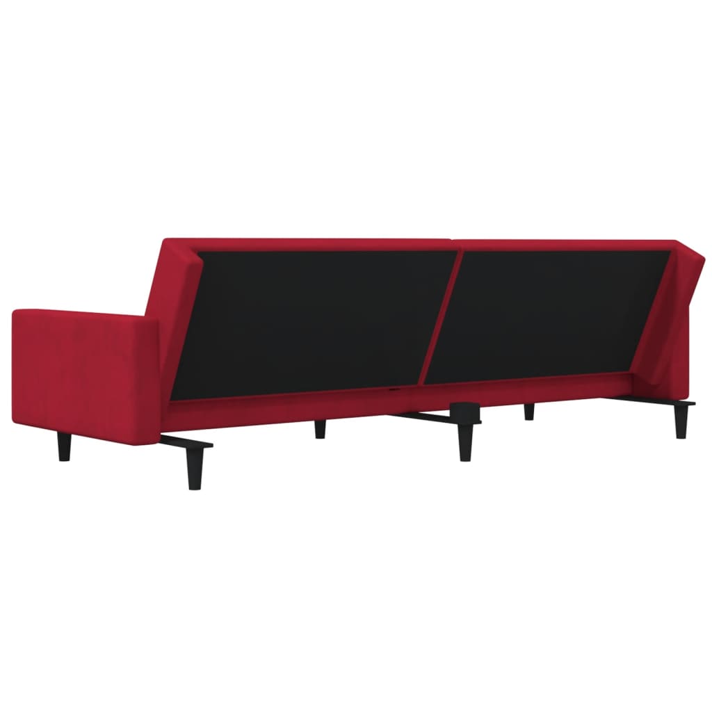 Sofá-cama 2 lugares com duas almofadas veludo vermelho tinto