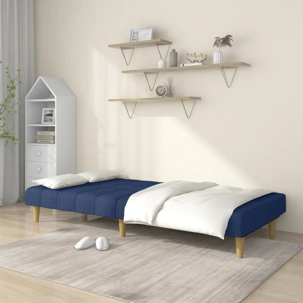 2-seater sofa bed in blue fabric