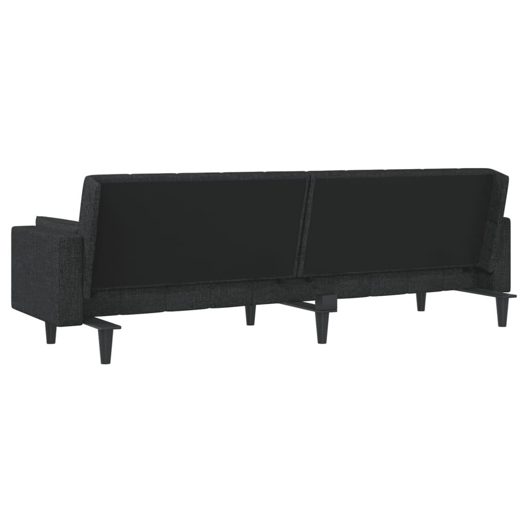 2-seater sofa bed with two black fabric cushions