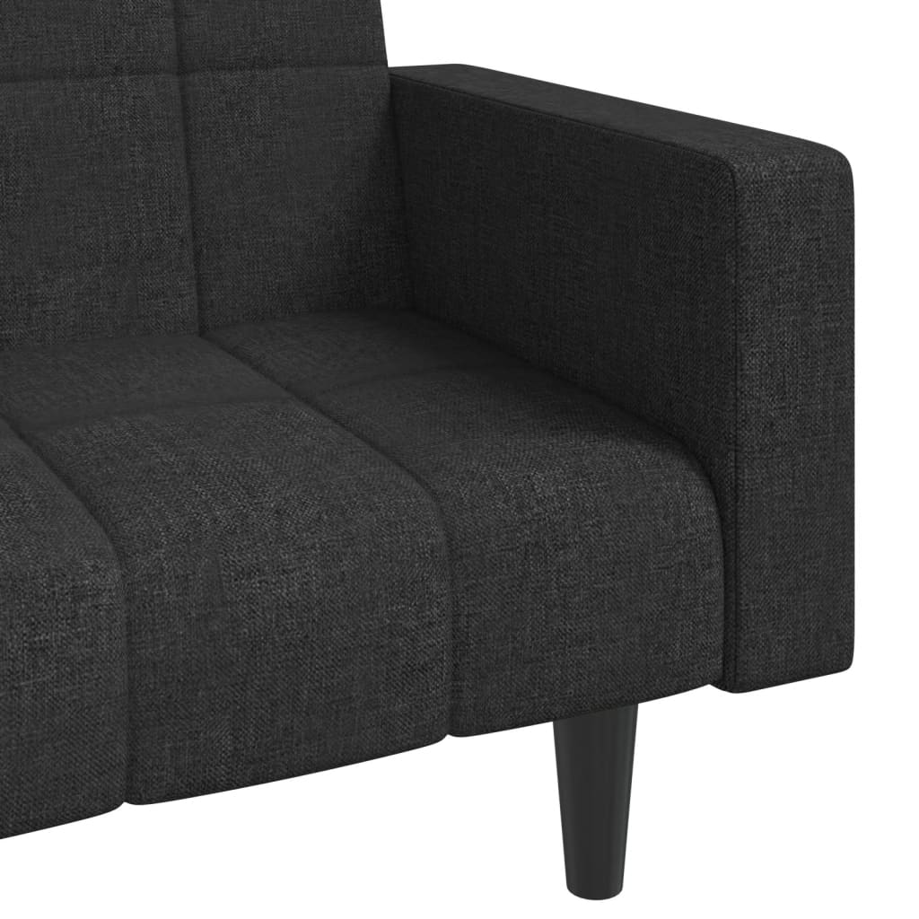 2-seater sofa bed with two black fabric cushions