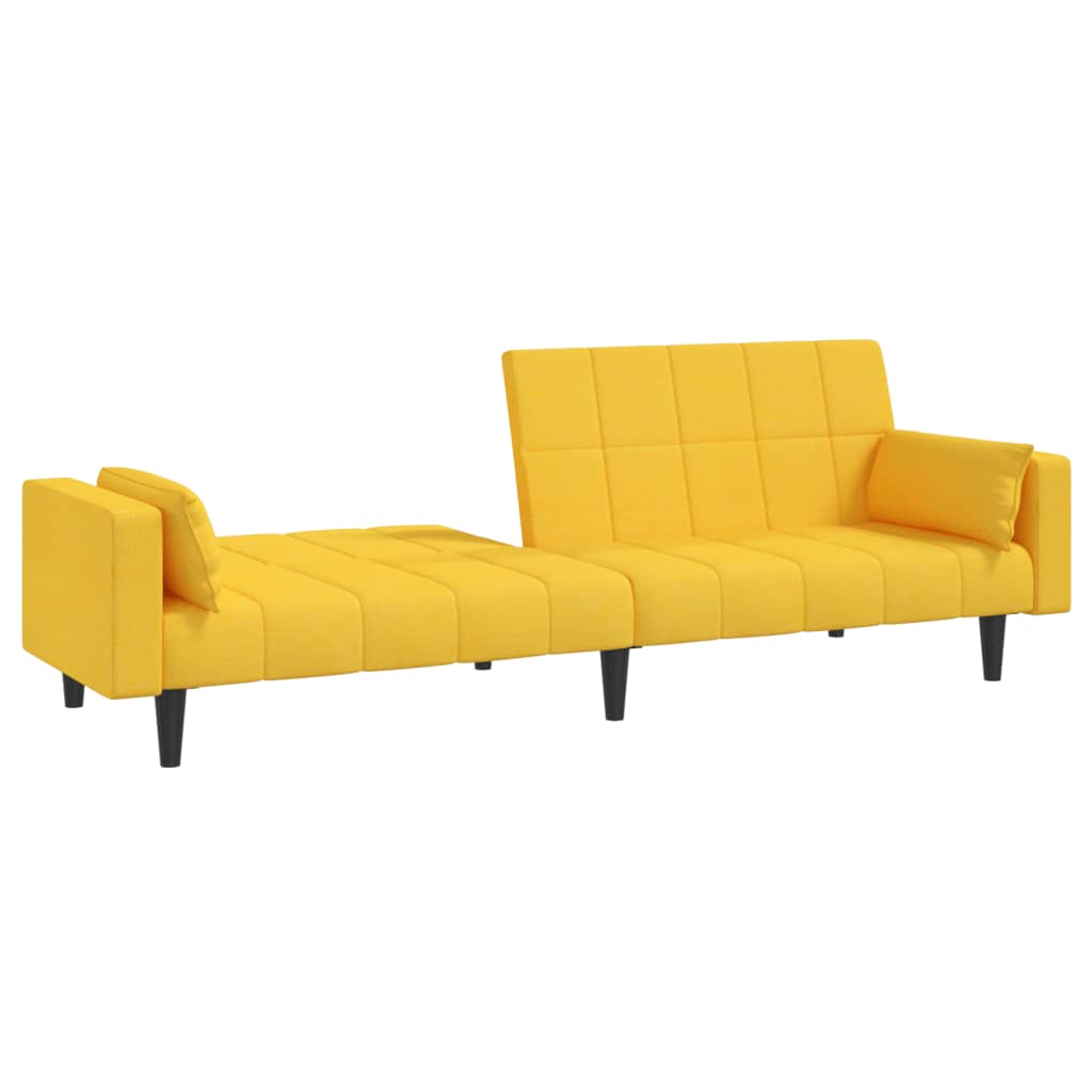 Sofá-cama 2 lugares com duas almofadas tecido amarelo