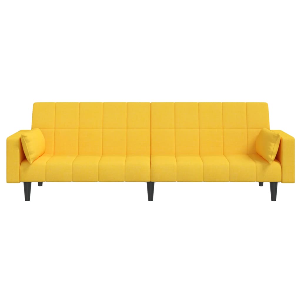 Sofá-cama 2 lugares com duas almofadas tecido amarelo