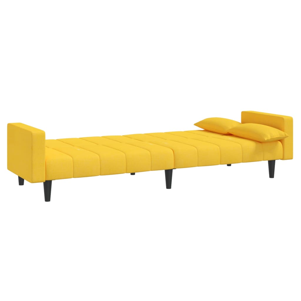 Sofá-cama 2 lugares com duas almofadas tecido amarelo