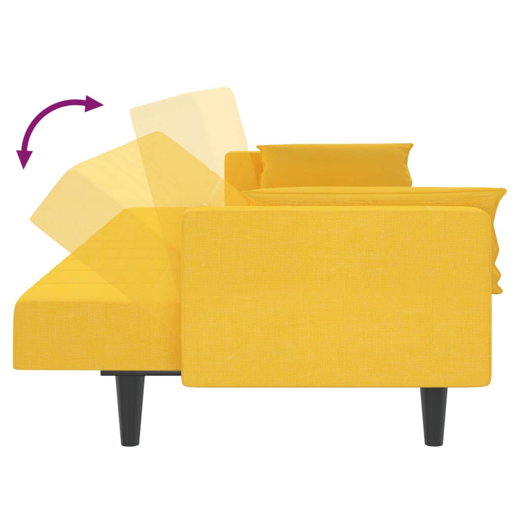 Sofá-cama 2 lugares com duas almofadas tecido amarelo