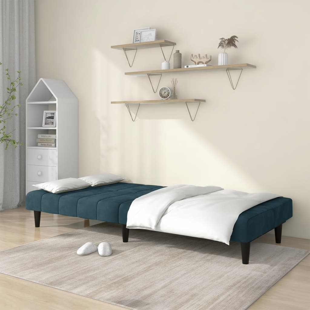 2-seater blue velvet sofa bed