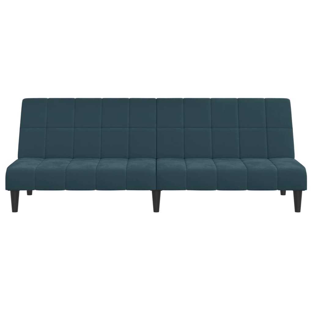 2-seater blue velvet sofa bed