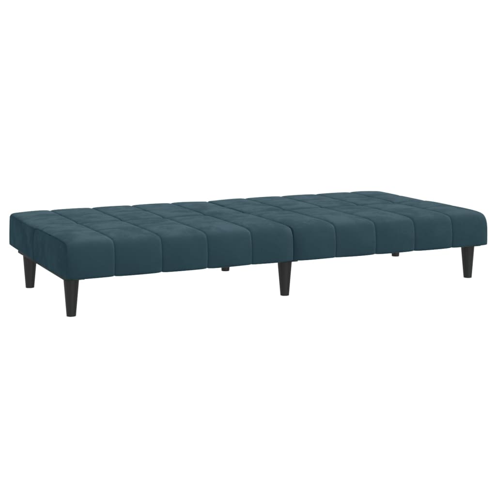 2-seater blue velvet sofa bed