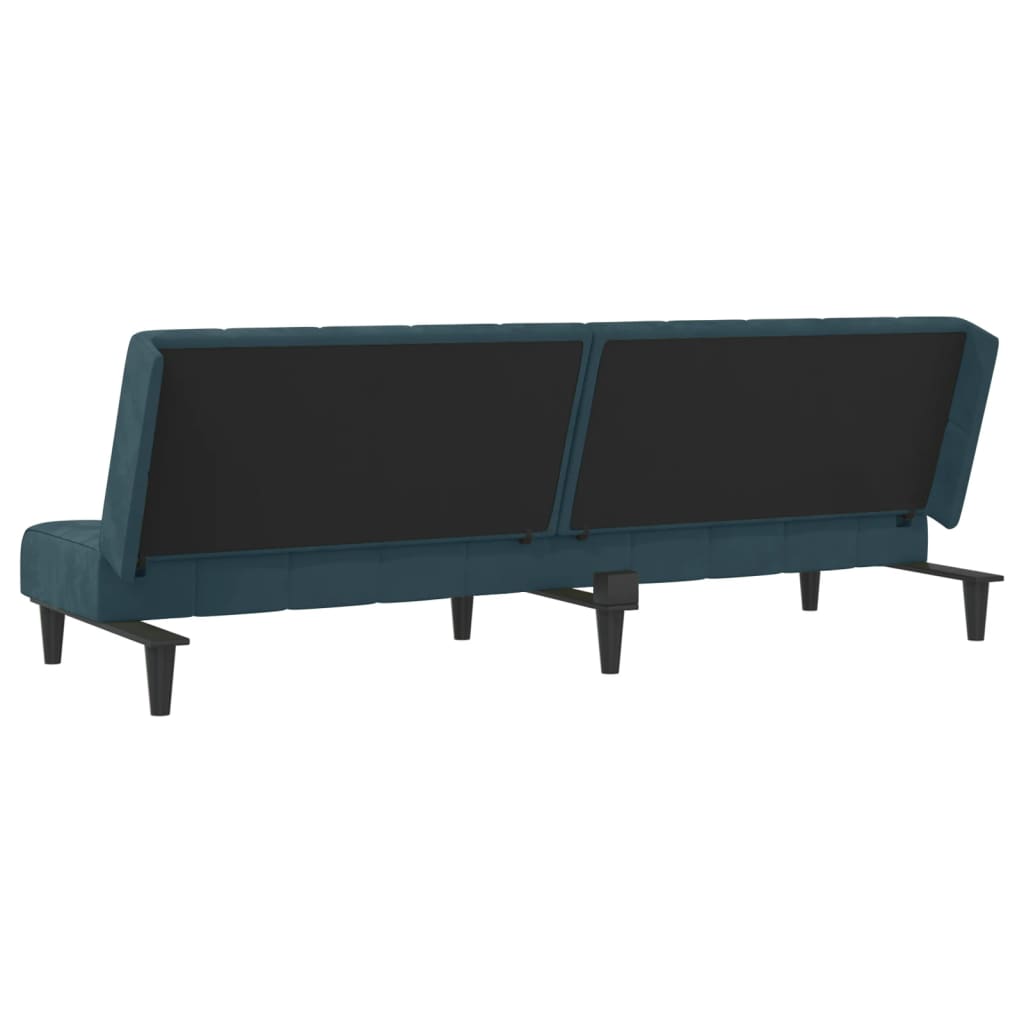 2-seater blue velvet sofa bed
