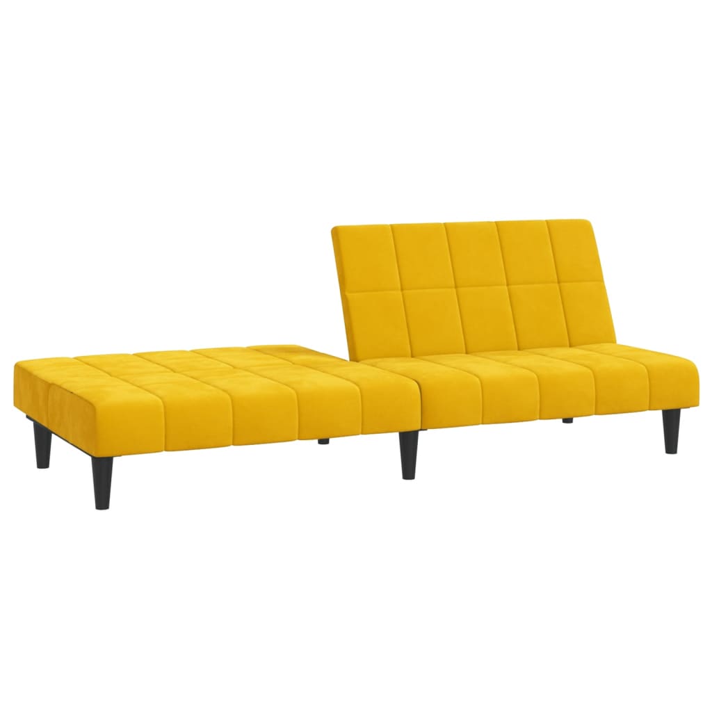 Yellow velvet 2-seater sofa bed