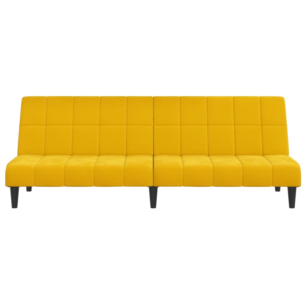 Yellow velvet 2-seater sofa bed
