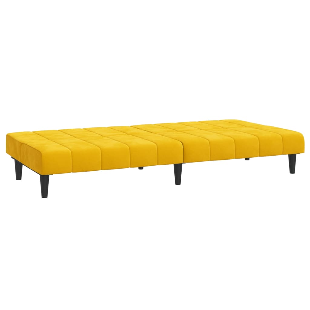 Yellow velvet 2-seater sofa bed
