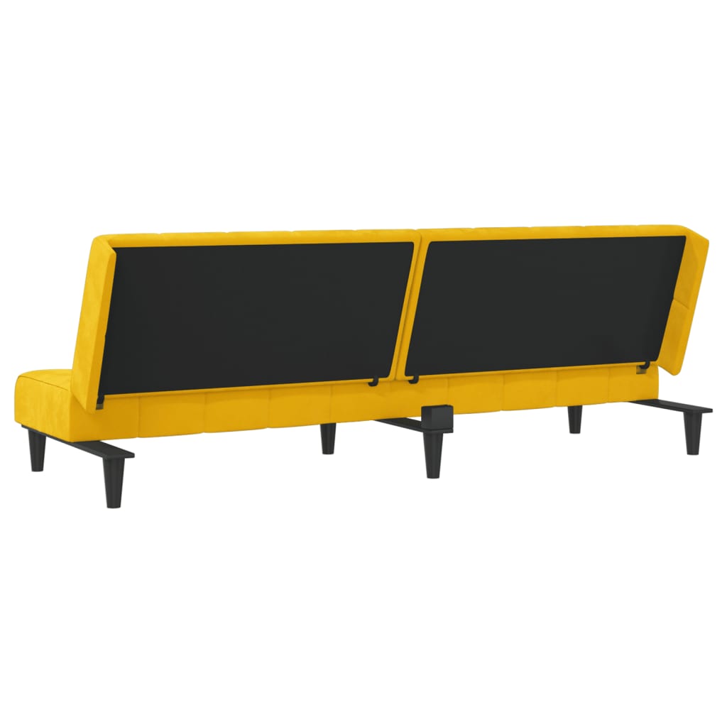 Yellow velvet 2-seater sofa bed