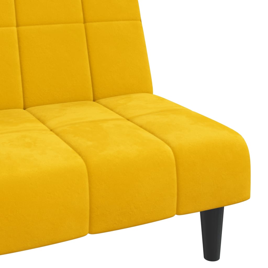 Yellow velvet 2-seater sofa bed
