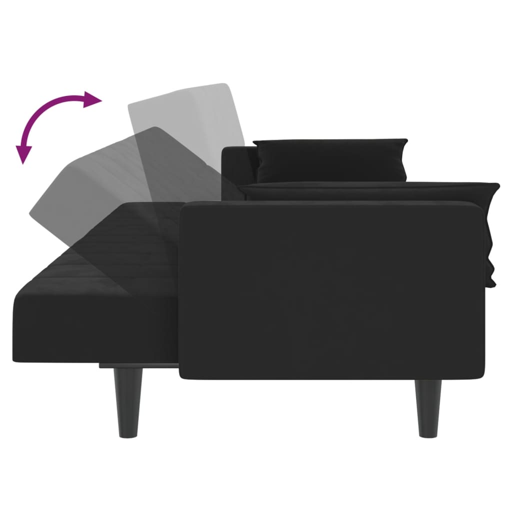 Sofá-cama 2 lugares com duas almofadas veludo preto