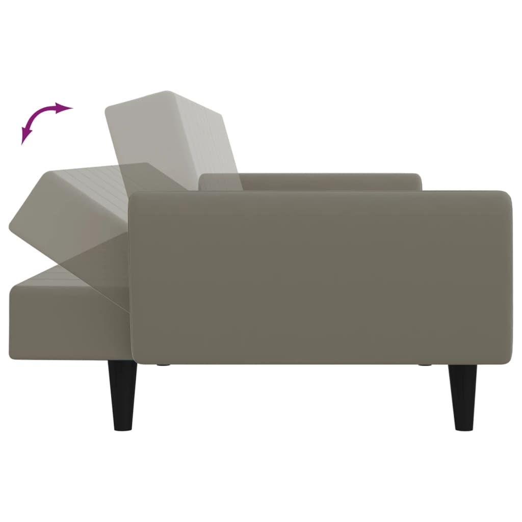 Light grey velvet 2-seater sofa bed