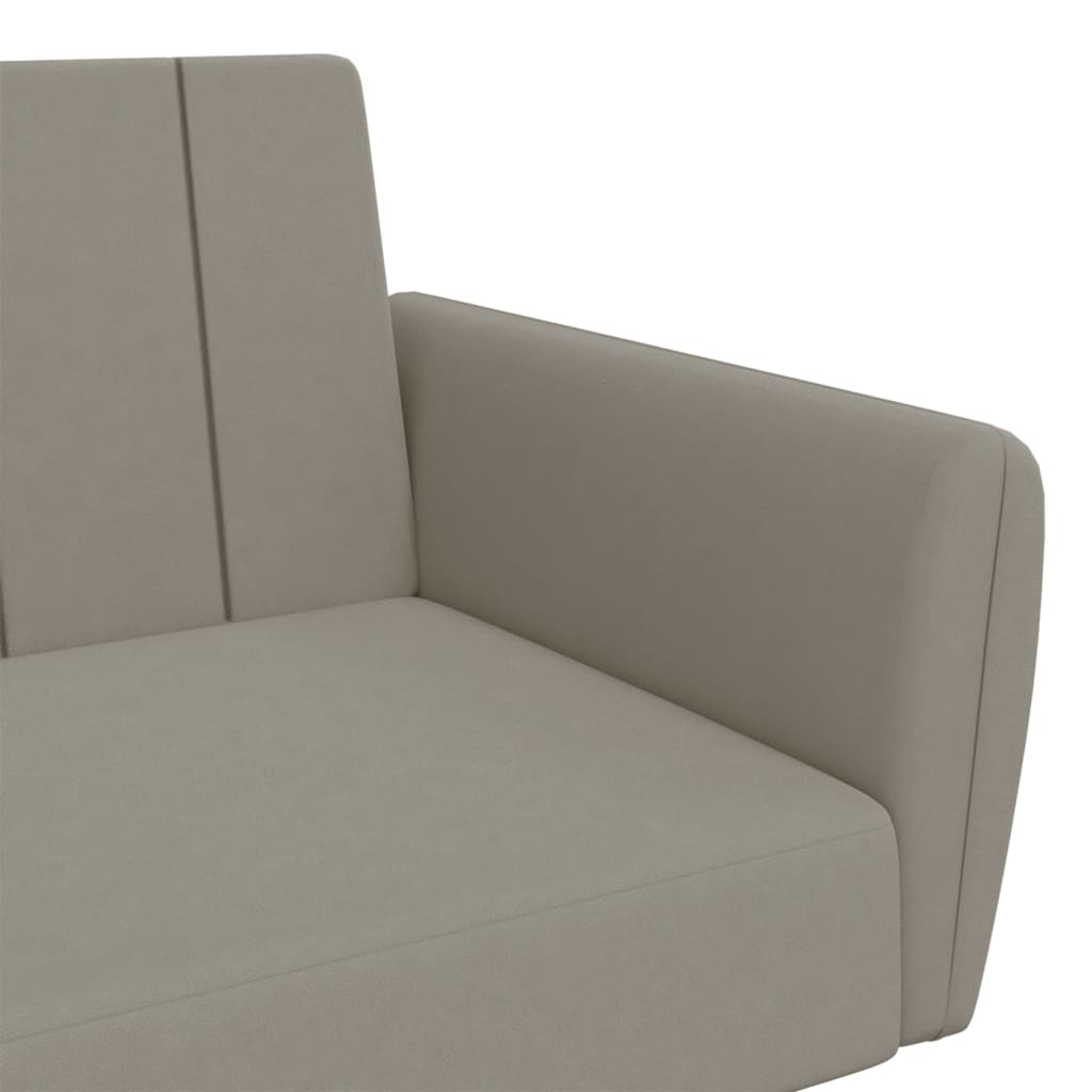 Light grey velvet 2-seater sofa bed