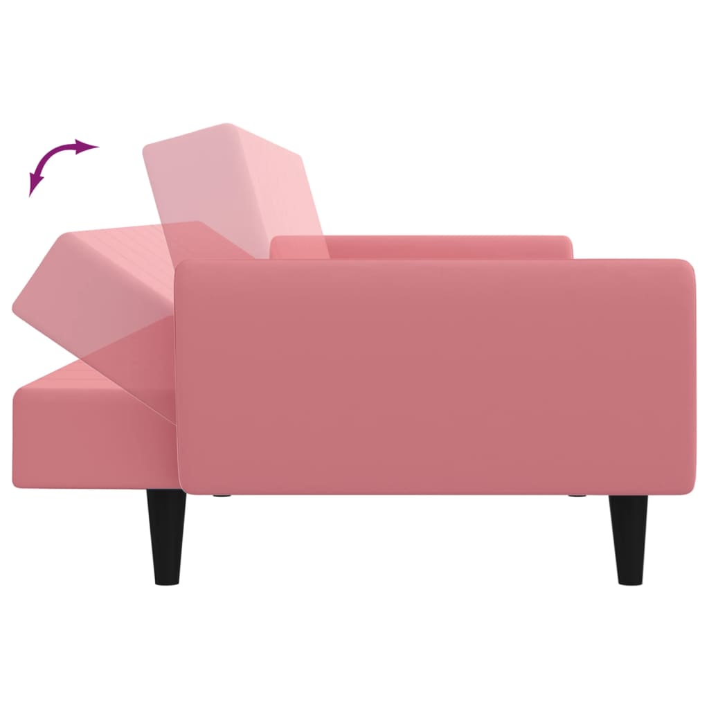 Sofá-cama de 2 lugares veludo rosa