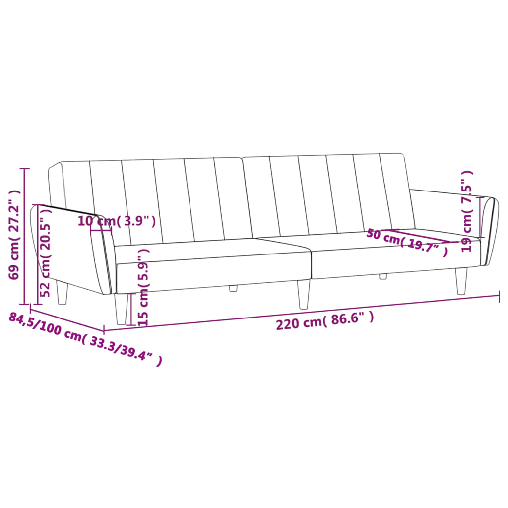 Sofá-cama de 2 lugares veludo rosa